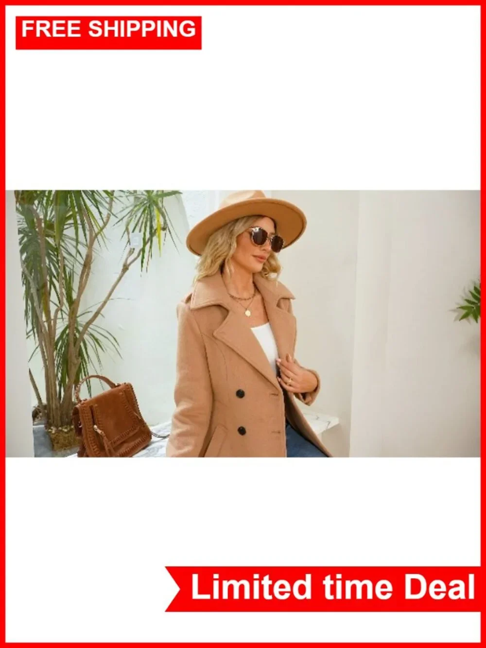 Wool Trench Coat Double Breasted Pea Coat Long Winter Coat with Belt